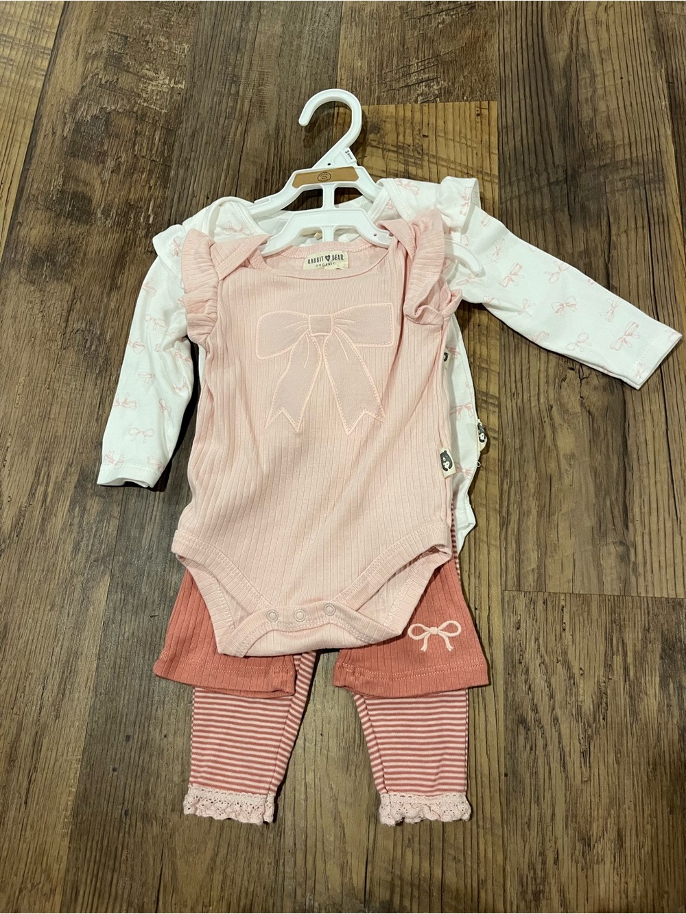 Baby Pink Ruffle Bow Ribbed Bodysuit & Coordinating Leggings Set